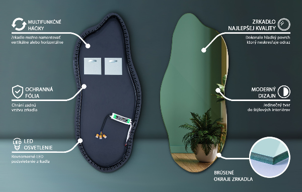 Onregelmatige spiegel met led 35x80 cm