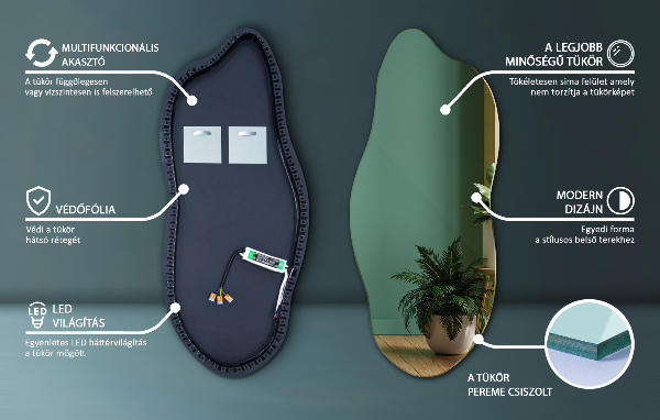 Onregelmatige spiegel met led 35x80 cm