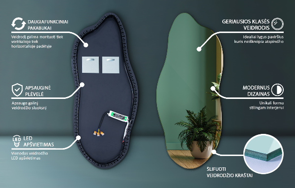 Onregelmatige spiegel met led 40x90 cm