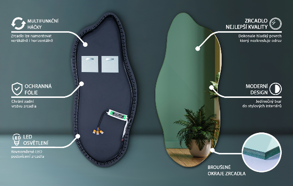 Onregelmatige spiegel met led 45x100 cm