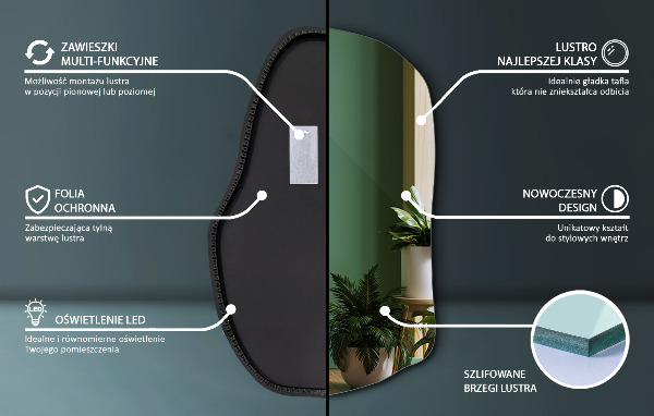 Onregelmatige spiegel met led uniek 100x65 cm