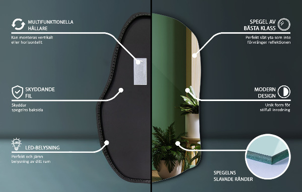 Onregelmatige spiegel met led uniek 100x65 cm