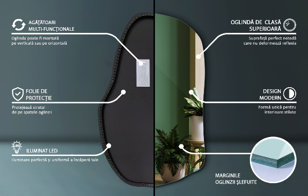 Onregelmatige spiegel met led uniek 100x65 cm