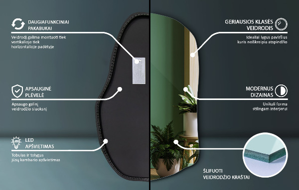 Organische spiegel met verlichting uniek 70x46 cm