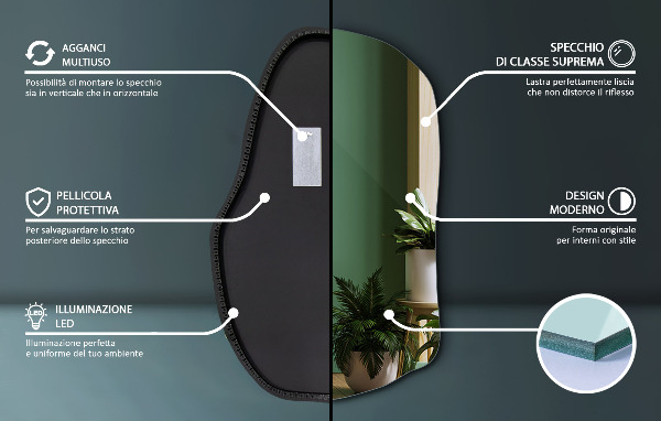 Asymmetrische spiegel met verlichting modern 80x52 cm