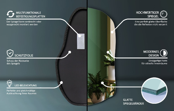 Asymmetrische spiegel led modieus 90x59 cm