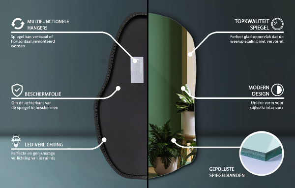 Asymmetrische spiegel led modieus 90x59 cm