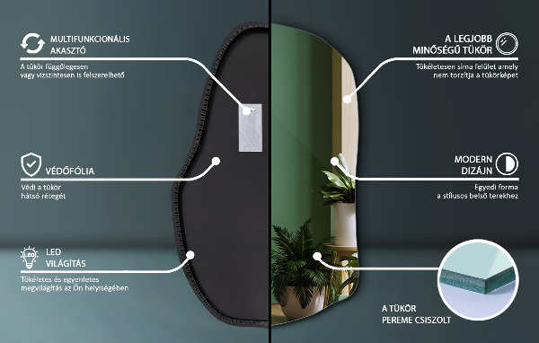 Asymmetrische spiegel led modieus 90x59 cm