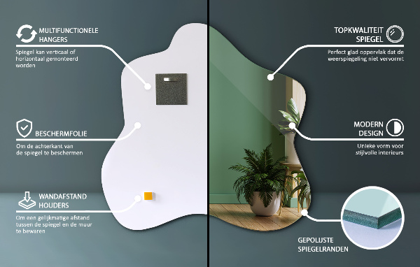 Asymmetrische spiegel vlek 58x58 cm