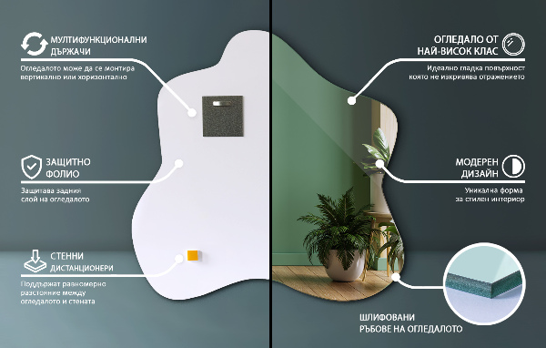 Asymmetrische spiegel vlek 58x58 cm