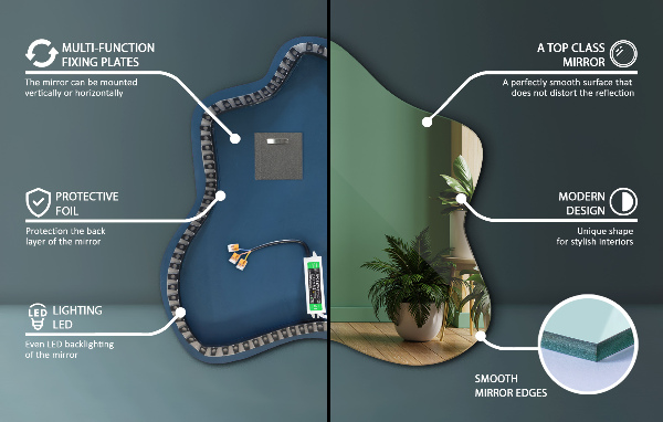 Asymmetrische vlek spiegel met verlichting 48x48 cm