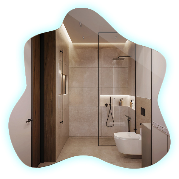 Asymmetrische spiegel spetter led 68x67 cm