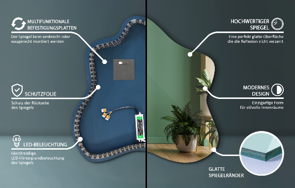 Asymmetrische spiegel spetter led 68x67 cm