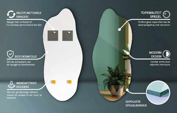 Organische spiegel decoratief voor aan de muur 35x80 cm