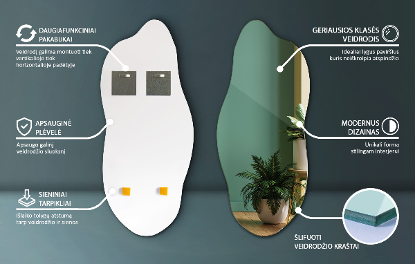 Organische spiegel decoratief voor aan de muur 35x80 cm