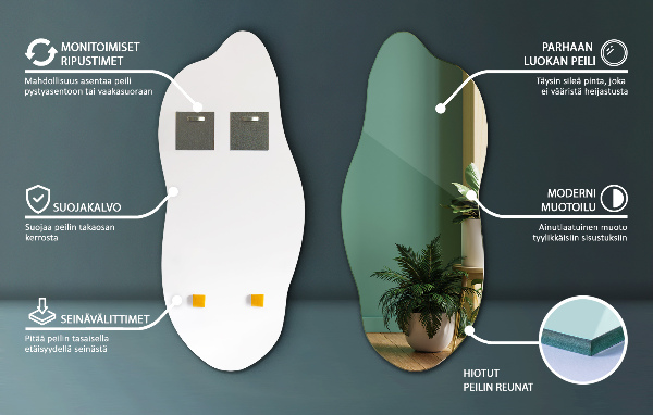 Asymmetrische spiegel zonder kader 40x90 cm