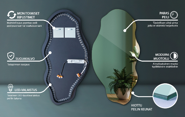 Organische spiegel met led verlichting decoratief 45x90 cm