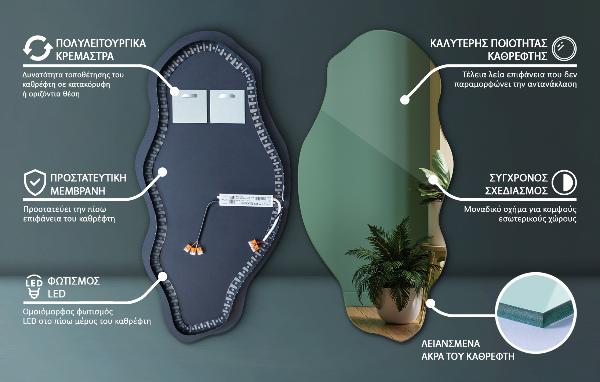 Organische spiegel met led verlichting decoratief 45x90 cm