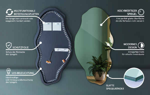 Organische spiegel met verlichting elegant 50x100 cm