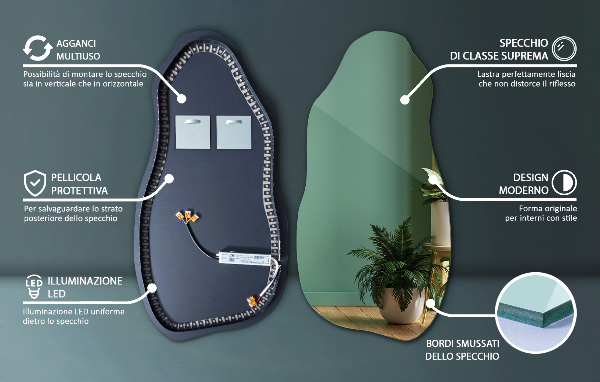 Asymmetrische spiegel led 45x90 cm