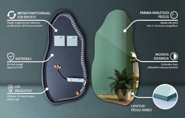 Asymmetrische spiegel met verlichting modern 50x100 cm