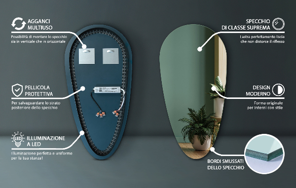 Druppel spiegel met verlichting 35x70 cm