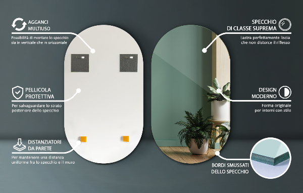 Ovale hangspiegel zonder lijst 46x80 cm