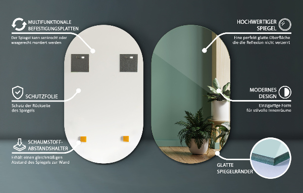 Ovale wandspiegel zonder lijst 52x90 cm