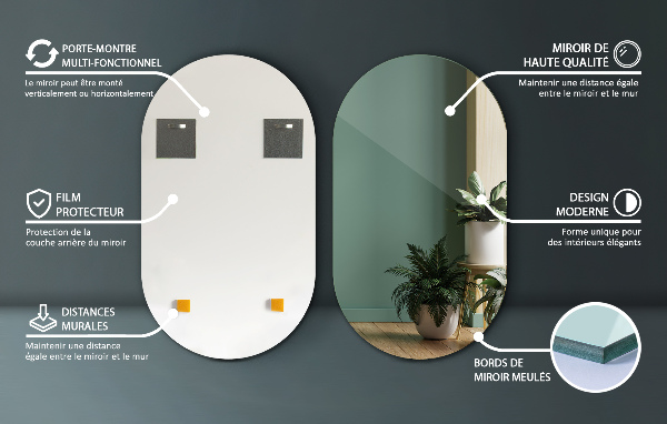 Ovale wandspiegel zonder lijst 52x90 cm