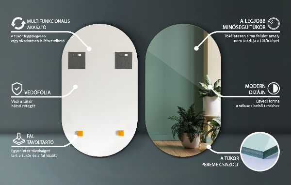 Ovale wandspiegel zonder lijst 52x90 cm