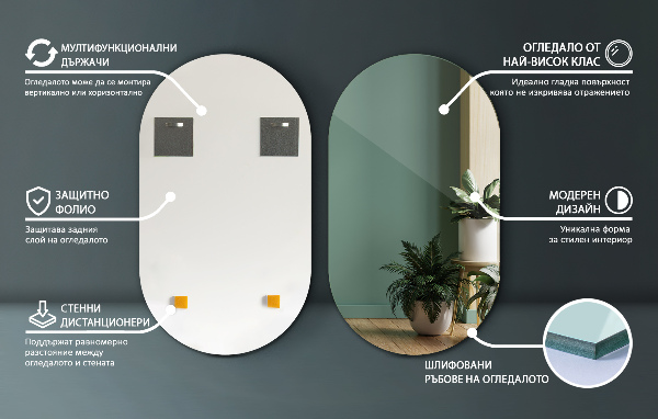 Ovale wandspiegel zonder lijst 52x90 cm