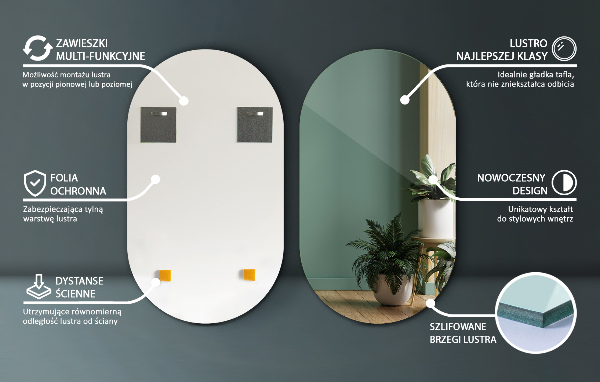 Ovale wandspiegel zonder lijst 52x90 cm