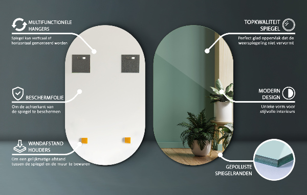 Ovale spiegel zonder lijst 58x100 cm