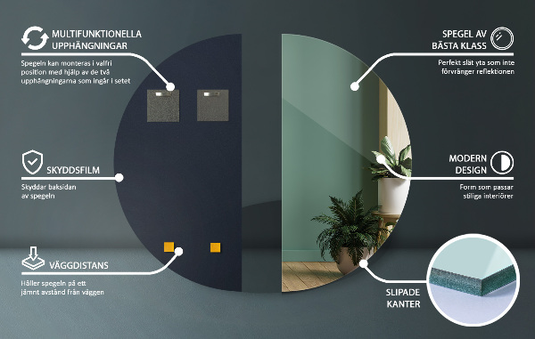 Halve maan spiegel 35x70 cm