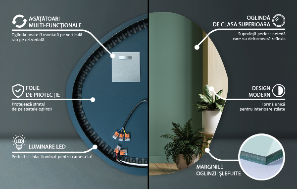 Spiegel organisch met licht 68x67 cm