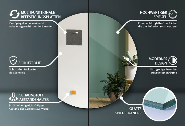 Spiegel rond afgesneden 70x80 cm