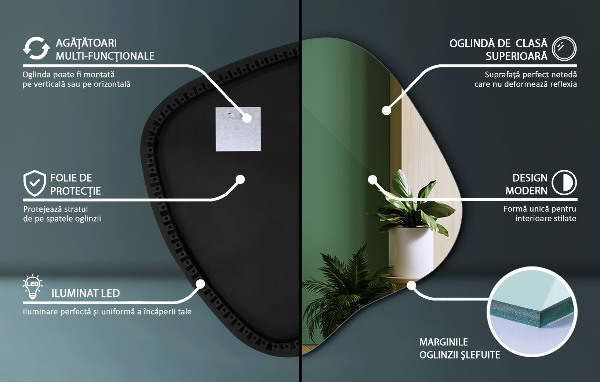 Onregelmatige spiegel met led 48x48 cm