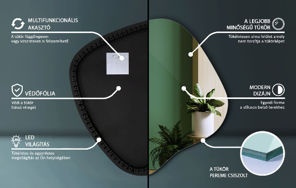 Onregelmatige spiegel met led 48x48 cm