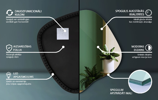 Onregelmatige spiegel met led 68x67 cm