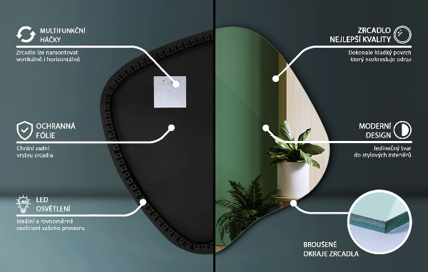 Onregelmatige spiegel met led 77x77 cm