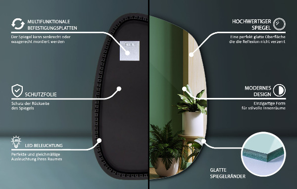 Asymmetrische spiegel led 49x34 cm