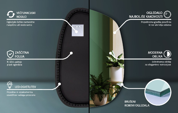 Asymmetrische spiegel led 49x34 cm