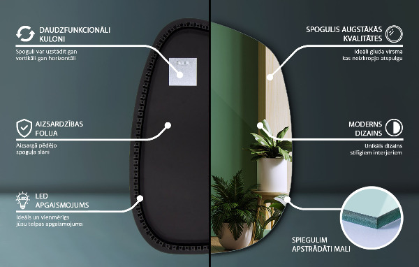 Asymmetrische spiegel led 49x34 cm
