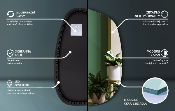 Onregelmatige spiegel met led 68x47 cm