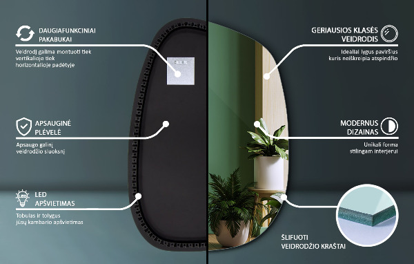 Led spiegel organische vorm 79x57 cm