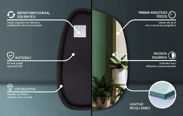 Organisch gevormde led spiegel 91x66 cm