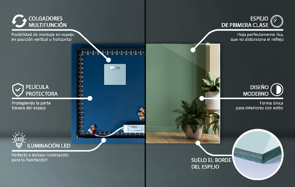 Rechthoekige spiegel met LED-achtergrondverlichting 100x70 cm