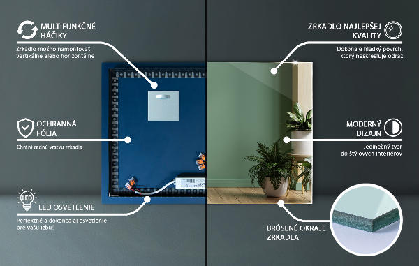 Rechthoekige spiegel met LED-achtergrondverlichting 100x70 cm