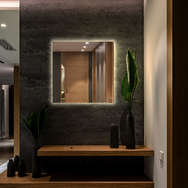Decoratieve rechthoekige spiegel met LED-achtergrondverlichting 50x50 cm