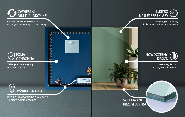 Rechthoekige spiegel met LED-achtergrondverlichting 60x40 cm